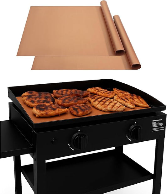 UNCO- Copper Grill Mats for Outdoor Grill, 28" x 17.8", 2 Pack, Nonstick Reusable Grilling Mats for Outdoor Grill, BPA and PFOA Free with PTFE-Fiberglass Coating