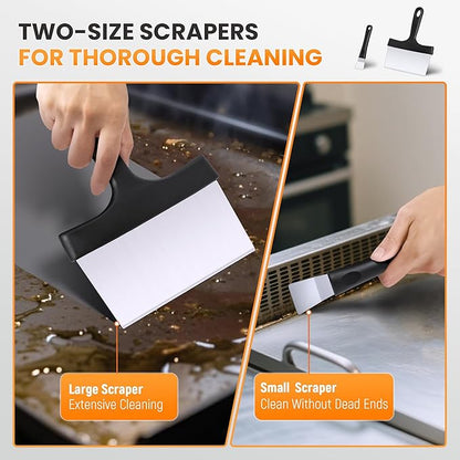 Griddle Cleaning Kit for Blackstone, Flat Top Grill Cleaning Kit with Griddle Scraper, Grill Brick, Scouring Pads & Ergonomic Handles to Remove Grease, Burnt Residue (11 PCS)