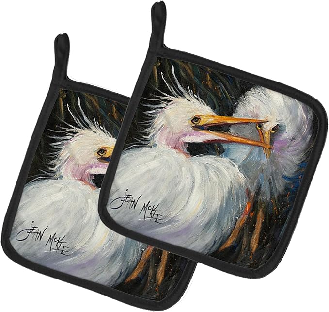Caroline's Treasures JMK1213PTHD White Egret Pair of Pot Holders Kitchen Heat Resistant Pot Holders Sets Oven Hot Pads for Cooking Baking BBQ, 7 1/2 x 7 1/2