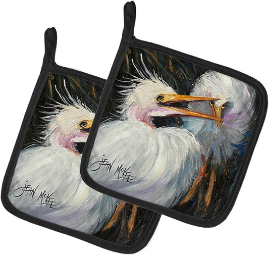 Caroline's Treasures JMK1213PTHD White Egret Pair of Pot Holders Kitchen Heat Resistant Pot Holders Sets Oven Hot Pads for Cooking Baking BBQ, 7 1/2 x 7 1/2