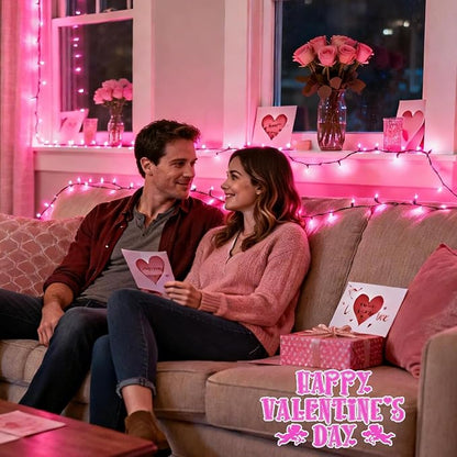 Pooqla Pink String Lights Battery Powered, 2 Pack Total 33 FT 100 LED Pink Valentines Day String Lights for Indoor Outdoor Decoration, Twinkle Fairy Light for Valentines Day Decorations