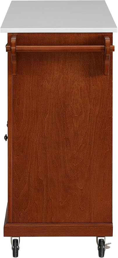 Crosley Furniture Full Size Stone Top Rolling Kitchen Island Storage Cart, Microwave Stand, Spice Rack, Cherry