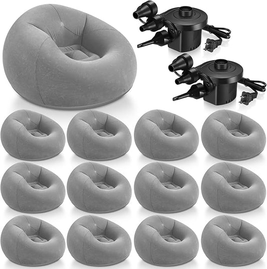 Realspring 6 9 12 Pcs Inflatable Bean Bag Chairs for Adults with Electric Air Pump, Blow up Couch Folding Portable Inflatable Couch Lazy Sofa for Outdoor Movie Night Camping(Grey,12 Pcs)