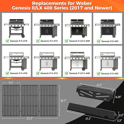 Grill Parts for Weber Genesis II/LX 400 Series (4 Burner) – 18 3/4" Grill Grates, 17 1/8" Flavorizer Bars & Heat Deflectors, Fits GS4 Genesis II E/S-410 E/S-415 E/S-435 E/S-440, Replaces 66033 66089