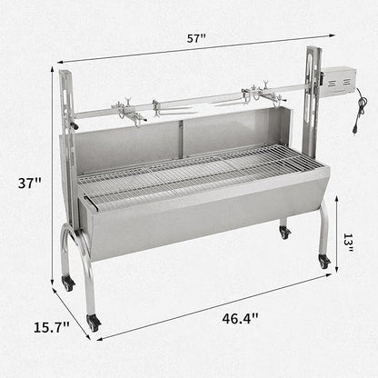 Rotisserie Grill with Back Cover Guard, 25W Motor 55 Inch Stainless Steel Small Pig Lamb Rotisserie Roaster, BBQ Charcoal Rotisserie Grill for Camping Party, Outdoor Kitchen (176 LBS/80KG)
