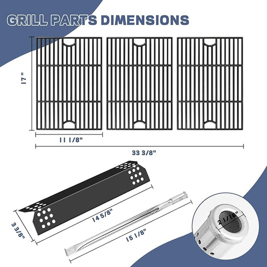 Cooking Grate,Heat Shield and Burner Kit for Nexgrill Replacement Parts 6 Burner 720-0896 720-0896B 720-0896C 720-0896E 720-0896X,for Nexgrill Deluxe & Evolution 6 Burner Gas Grills