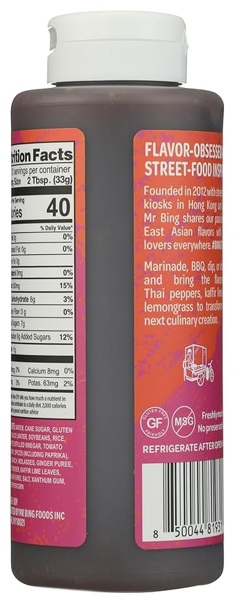 Mr Bing Sweet & Spicy Chili Crisp BBQ Sauce, 14.75 oz, Marinade Dip and Stir-Fry Sauce, Made in USA, Gluten-Free, MSG Free (Pack of 1) (Hot Honey Thai Chili)