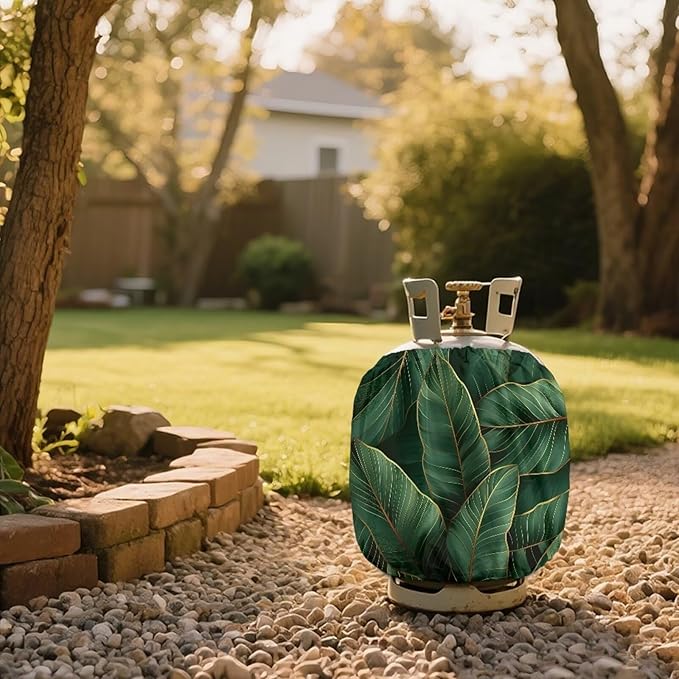 Rv Propane Tank Cover Leaf Green Gas Tank Covers Protective Covers for Grill, Travel Trailer RV and Outdoor Use Windproof Weatherproof Gas Carrier
