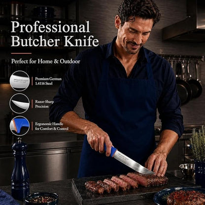DRAGON RIOT 3 Pcs Butcher Knife Set, Stainless Steel Boning & Carving Knives, Sharp Kitchen Cutlery for Meat Cutting Trimming, Perfect for Home Kitchen, Outdoor Camping BBQ & Holiday Gift