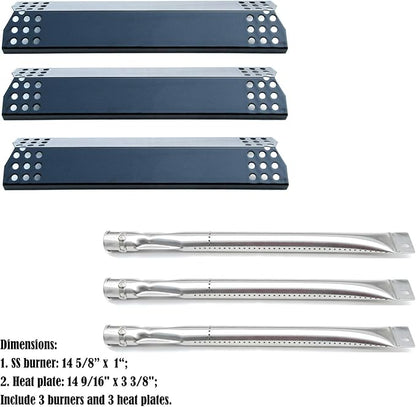 Parts Kit DG255 Replacement for Sunbeam,Nexgrill,Grill Master 720-0737 720-0697 Gas Grill Repair Kit (3-Pack) Stainless Steel Burners & Porcelain Steel Heat Plates