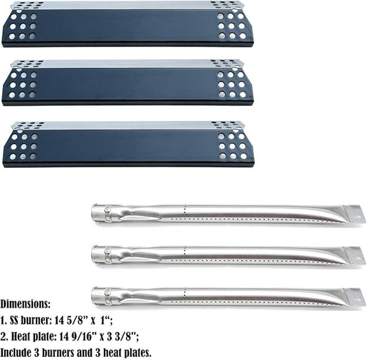 Parts Kit DG255 Replacement for Sunbeam,Nexgrill,Grill Master 720-0737 720-0697 Gas Grill Repair Kit (3-Pack) Stainless Steel Burners & Porcelain Steel Heat Plates
