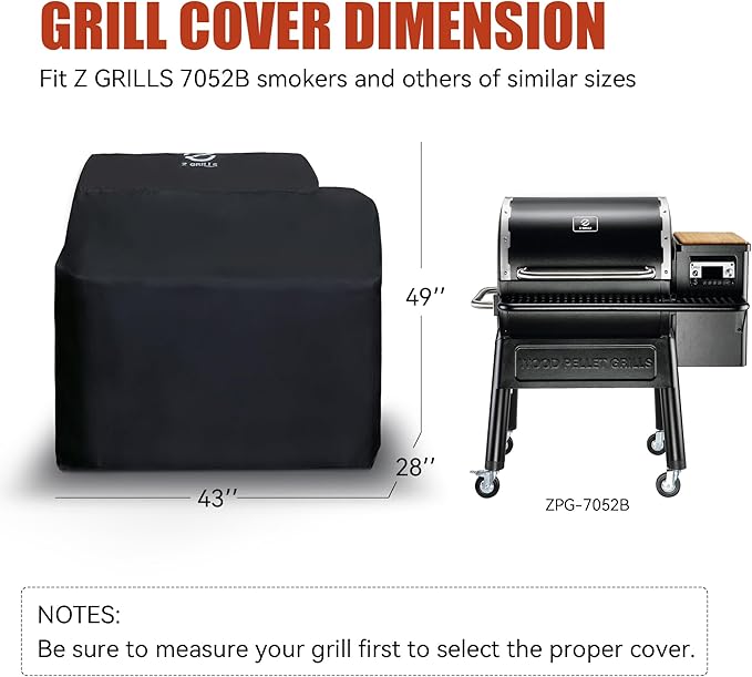 Z Grills Pellet Grill Cover 43 Inch | Official Genuine | Upgraded 600D Polyester Fabric, Heavy Duty, Waterproof, Weather Resistant Full Length Grill Cover for 7052B Pellet Smoker