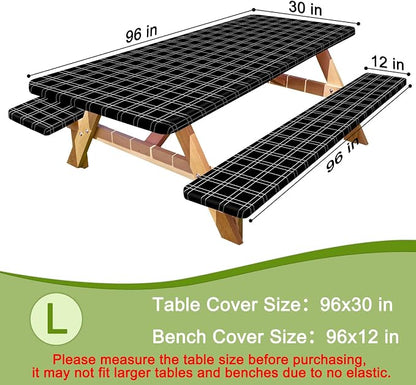 Picnic Table and Bench Cover Set, Waterproof Fitted Elastic Cloth | Portable Camping Essentials With Built-In Storage Pocket And Waterproof Fabric For Outdoor RV Or Picnic Table Use