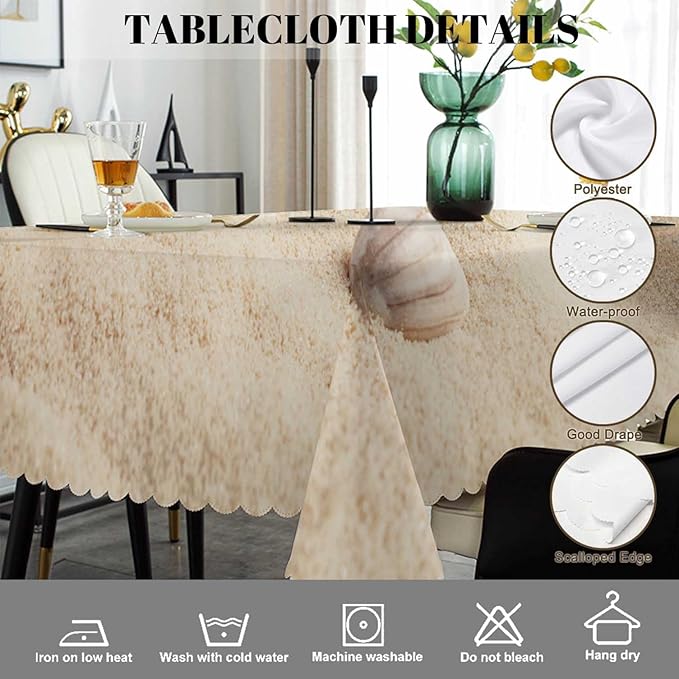 Swono Seashell 52"X70" Oblong Table Cloth Tropical Ocean Beach Starfish and Seashells Wrinkle Free Table Cover Farmhouse Tablecloth for Home Restaurant Picnic Indoor Outdoor Dining