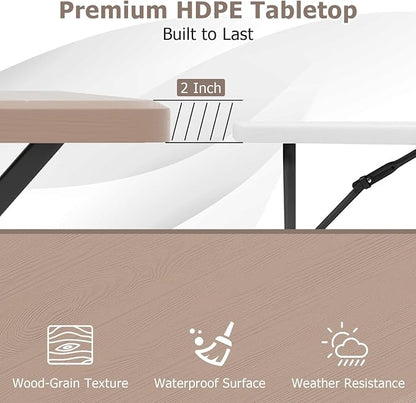 GYMAX Picnic Table, Picnic Bench Easy to Assemble w/All Weather Wood Grain Tabletop & Metal Frame, Picnic Tables for Outdoors Camping Backyard Deck Patio Poolside Dining Party