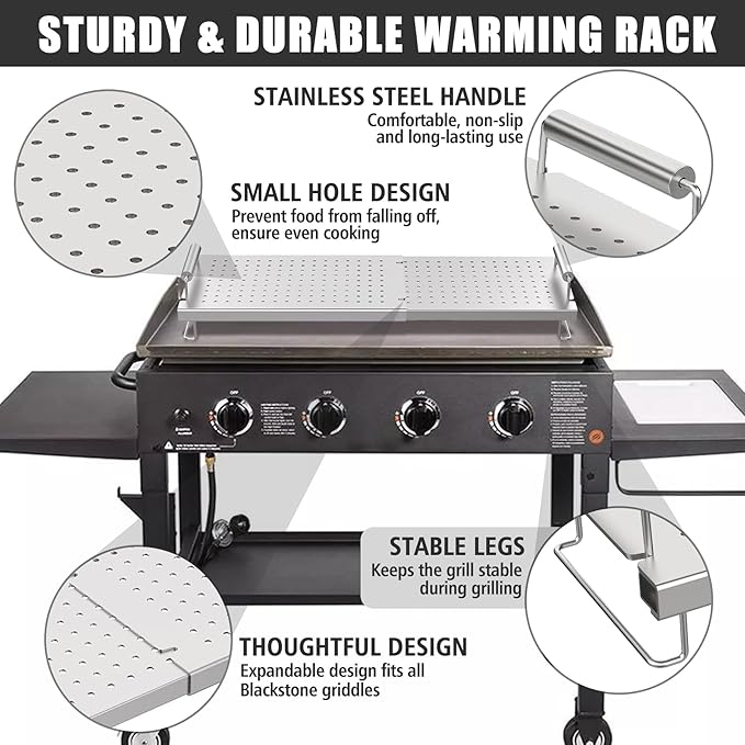 SafBbcue Adjustable Griddle Warming Rack for Blackstone 17"-36" Griddles, Grill Warming Rack Compatible with Weber 6784, Universal BBQ Griddle Rack for Most Tabletop/Flattop Griddles and Grill