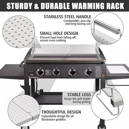 SafBbcue Adjustable Griddle Warming Rack for Blackstone 17"-36" Griddles, Grill Warming Rack Compatible with Weber 6784, Universal BBQ Griddle Rack for Most Tabletop/Flattop Griddles and Grill