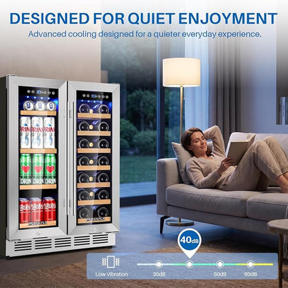 24 Inch Wine and Beverage Refrigerator Dual Zone Wine Fridge Beverage Cooler Large Capacity Holds 88 Cans and 20 Bottles, Built-In or Freestanding with Glass Door for Kitchen, Home Bar