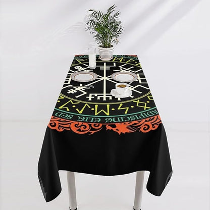 Vintage Viking Pattern Tablecloth, Viking Ancient Runic Helmet of Awe Seasonal Table Cloth Waterproof Wipeable Table Cover for Picnic Holiday Party Kitchen Dining 60x110