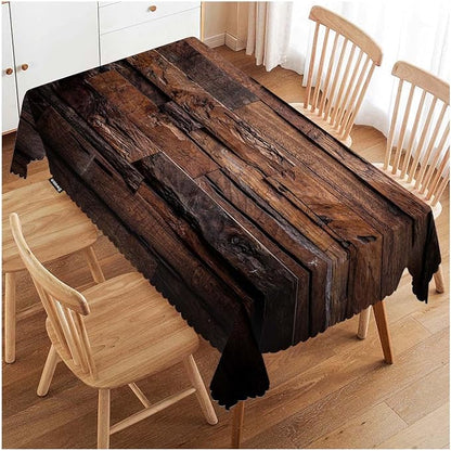 Swono Dark Wood Tablecloth - Vintage Natural Wooden Board Rectangle Table Cloth Picnic Tablecloth Washable Plaid Table Cover for Kitchen Holiday Dinner, 52x70 Inch