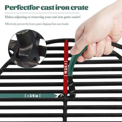Cast Iron Grill Grate Lifter Compatible with Big Green Egg,Primo Vision Louisiana Grills Kamado Grill Accessories Grate Lifters with Green Protective Cover for Moving Hot Grate