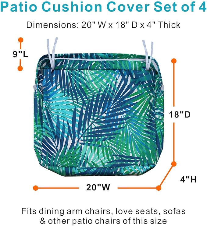NettyPro Outdoor Cushion Cover Waterproof Patio Chair Seat Cushion Slip Cover 4 Pack, 20 x 18 x 4 Inch