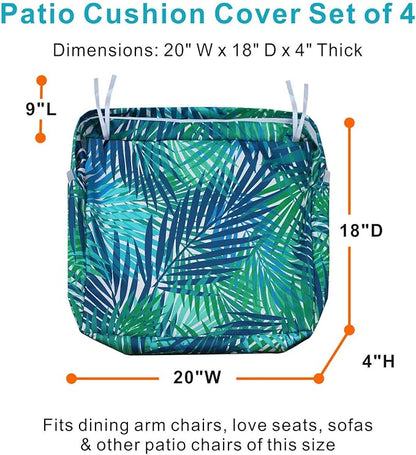 NettyPro Outdoor Cushion Cover Waterproof Patio Chair Seat Cushion Slip Cover 4 Pack, 20 x 18 x 4 Inch