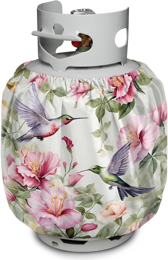 Propane Tank Cover 20lb Gas Tank Cover Outdoor 600D Heavy Duty Waterproof Covers Fits Standard 20 lb Cylinder, 13.7'' x 16.5'' Hummingbird Floral