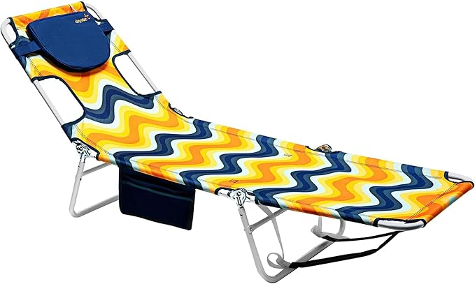 SUNNYFEEL Lay Flat Tanning Chair with Face Down Hole & Arm Slots, Backpack Beach Lounge Chair, 5-Position Folding Sunbathing Chair, 300 LBS Heavy Duty, 72" L x 22" W for Beach, Pool, Camping