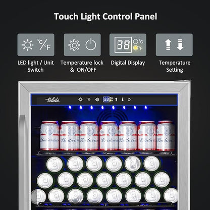 24 Inch Beverage Refrigerator Cooler,210 Cans Wide Beverage and Beer Fridge with Glass Door and Powerful Cooling Compressor, Built-in/Freestanding Drink Fridge for Kitchen, Bar or Office