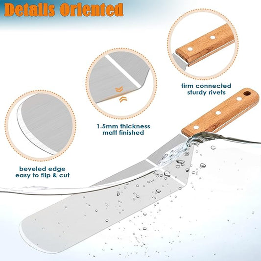HaSteeL Griddle Accessories Set of 12, Professional Stainless Steel Metal Spatula Tools with 12in Cheese Melting Dome, Heavy Duty Griddle Spatulas Great for Teppanyaki Flat Top Cooking Outdoor Indoor