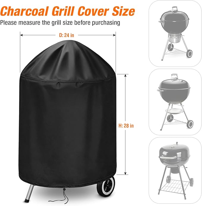 Weber Charcoal Kettle Grill Cover - Heavy Duty Waterproof Outdoor Smoker Cover, Round - 24 D x 28" H