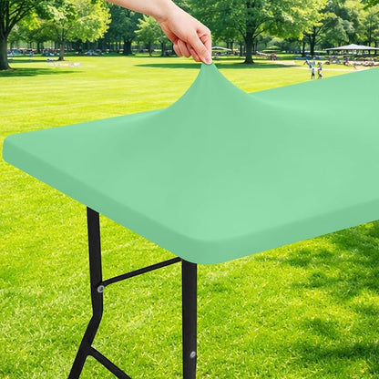 Moosfor Spandex 4 Foot Rectangle Table Cloth, Elastic Fitted Tablecloths for Picnic, Stretch Washable Patio Table Cover for Outdoor, Camping, Banquet and Parties (Bright Green, 30"x48")