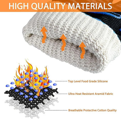 BBQ Gloves, Oven Gloves Original 2 Pack1472℉ Extreme Heat Resistant, Grilling Gloves Silicone Non-Slip Oven Mitts, Kitchen Gloves for BBQ, Grilling, Cooking, Baking (2 pieces set) (Orange Strips Long)