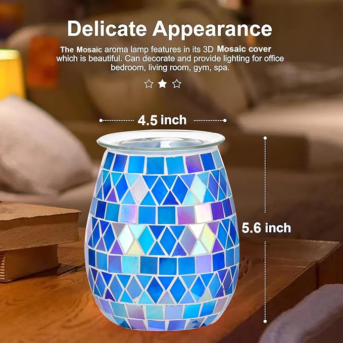 Dicimi Electric Wax Warmer, Mosaic Glass Scented Wax Melt Lamp with Night Light, Flameless Aromatherapy Melter for Home Decor, Unique Gift for Women Mom
