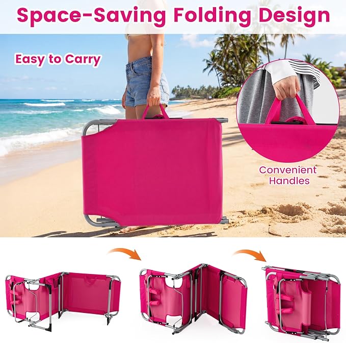 HAPPYGRILL Folding Tanning Chair with Face Hole, Outdoor Beach Sunbathing Chaise Lounge with Adjustable Backrest, Side Pocket, Pillow, Portable Recliner for Poolside Backyard