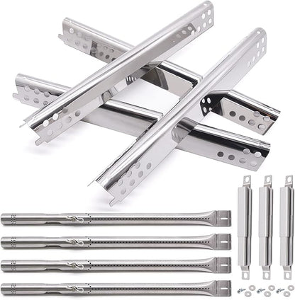 Criditpid Grill Replacement Parts for Charbroil 463344015, 463343015, 463433016, 463240015, 463432215 Gas Grill, Stainless Steel Heat Plate Shields, Crossover Tubes Burner for Charbroil 4 Burner
