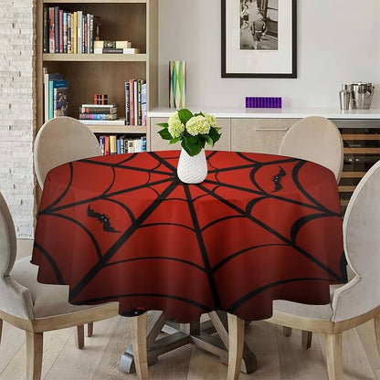 Spider Web Tablecloth, Black Spider Web Bat Red Water Resistant Wipeable Table Cover for Picnic Party Holiday Kitchen Dinner Table 50"