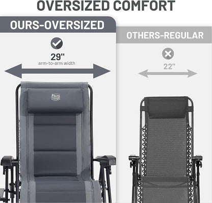 Timber Ridge Zero Gravity Chair, Oversized Lawn Chairs Outdoor Recliner Reclining Patio Lounge Chair with Adjustable Headrest and Side Table for Camping, Outdoor, Patio, Support 350lbs, Grey