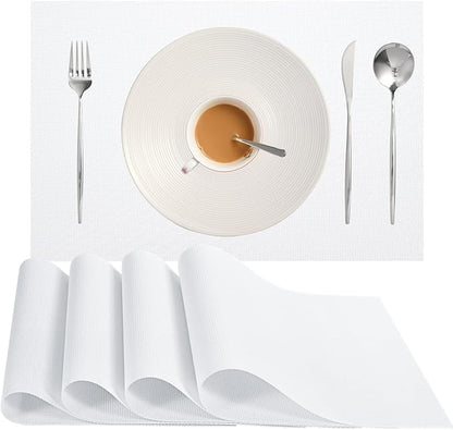 Zupro Placemats Set of 4 Washable Heat-Resistant Non Slip Braided Table Mats Woven PVC Vinyl Kitchen Dining Patio Table Place Mats for Dinner Parties BBQs Indoor and Ourdoor Use.18"x12"(White)