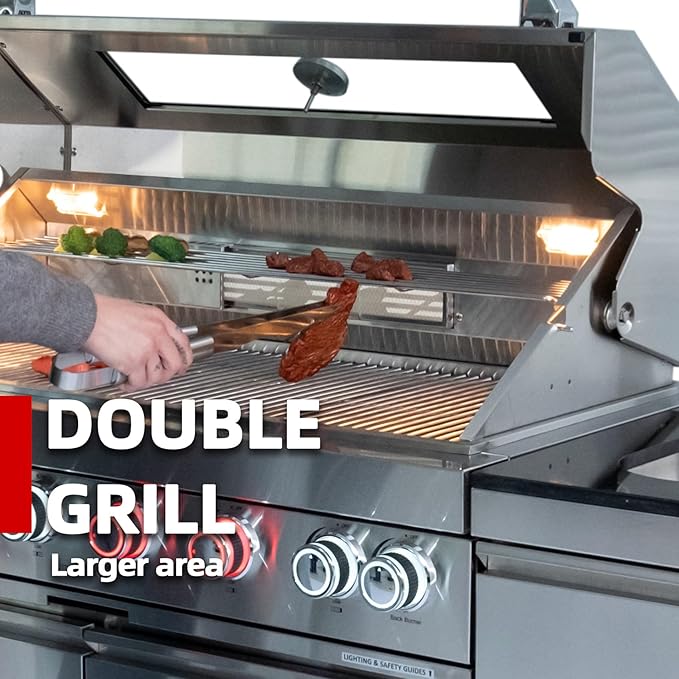 6 Burner Outdoor Kitchen Island with Grill, 85000 BTU Deluxe Stainless Steel Modular Outdoor Kitchen, Gas Propane BBQ Island with Rotisserie, Storage Cabinets & Drawers, 43"W, Silver