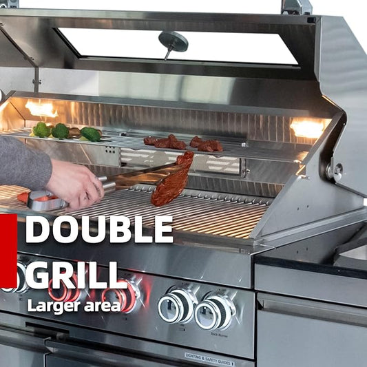 6 Burner Outdoor Kitchen Island with Grill, 85000 BTU Deluxe Stainless Steel Modular Outdoor Kitchen, Gas Propane BBQ Island with Rotisserie, Storage Cabinets & Drawers, 43"W, Silver