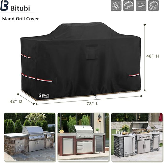 Bitubi 78 Inch Island Grill Cover - 600D Heavy Duty Waterproof All Weather Protection Extra Large Grill Cover,Black