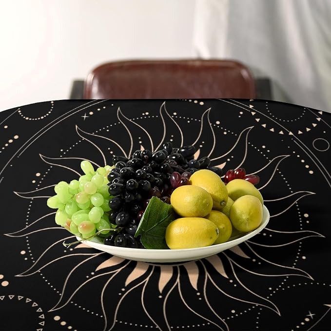 Vintage Tarot Moon Tablecloth Boho Mystical Crescent Cosmic Zodiac Star Galaxy Space Table Cloth Water Resistant Wipeable Table Cover for Picnic Party Holiday Kitchen Dinner Table 55"x75"