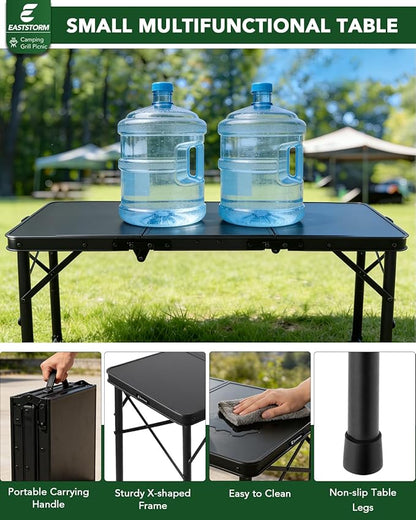 E EASTSTORM 3ft Folding Camping Table, Folding Table with 3 Adjustable Height, Portable Table with Handle, for Outdoor, Backyard, BBQ, Picnic, Cooking, RV, fits 2–4 People, Black