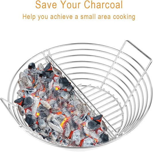 Lump Charcoal Fire Basket with Divider Big Green Egg Accessories,Stainless Steel Grill Ash Baskets for The Large Big Green Egg,Kamado Joe Classic