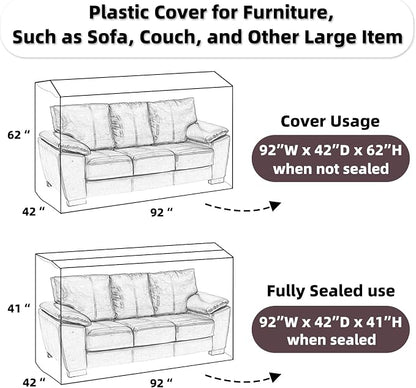 Yotelab Plastic Couch Cover for Moving and Storage, 92Wx42Dx62/41H Inch | Open, No Seal, Clear Moving Bags for Chair, Loveseat, Sofa, or Other Bulky Furniture
