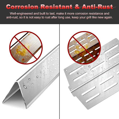 17.5" Grill Flavorizer Bars 7622 Heat Deflector for Weber Genesis E310 E320 E330 S310 S330 EP310 with Front Control Knob Stainless Steel Grill Parts for Weber Genesis 300 Series 7620 65055