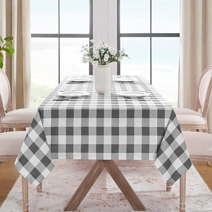 Softalker Gingham Checkered Tablecloth Rectangle - Outdoor Waterproof Buffalo Plaid Table Cloth, Stain Resistant Washable Table Cover for Picnic, Camping, Dining - Grey and White, 60 x 84 Inch