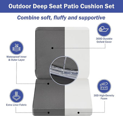 IPYNBAP Outdoor Cushions, Outdoor Chair Cushions 22x22x3 Inch, Cushions for Outdoor Furniture with Removable Cover, Waterproof & Fade Resistant Outdoor Seat Cushions for Patio, Lawn, Dark Grey